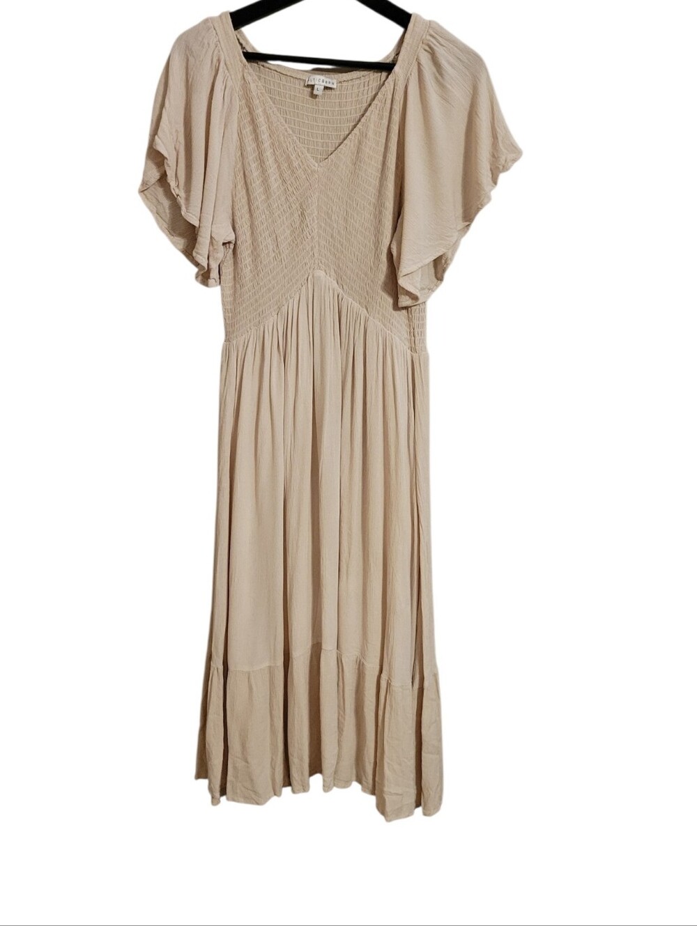 Baltic Born Beige Smocked Midi Dress